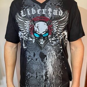 Volcom Black Tee with Skull and Wings Design